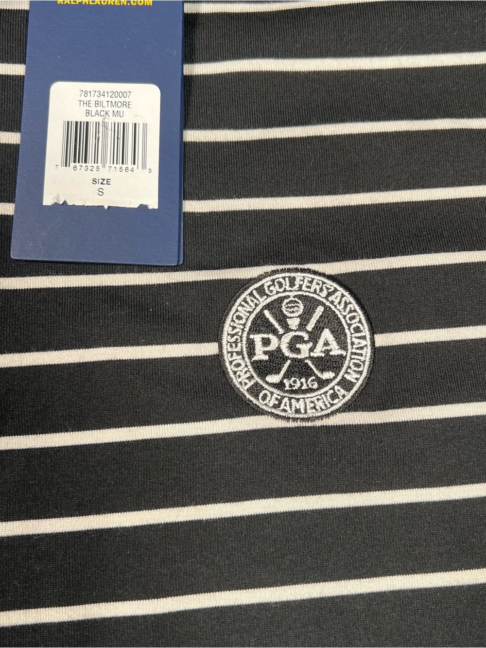New Polo Golf‎ Ralph Lauren Shirt Mens S Black Striped Performance PGA Biltmore - Picture 6 of 10